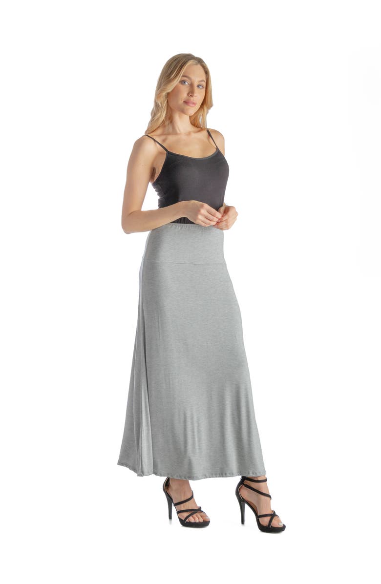 24seven Comfort Apparel Petites Elastic Waist Solid Color Maxi Skirt, Alternate, color, Heather