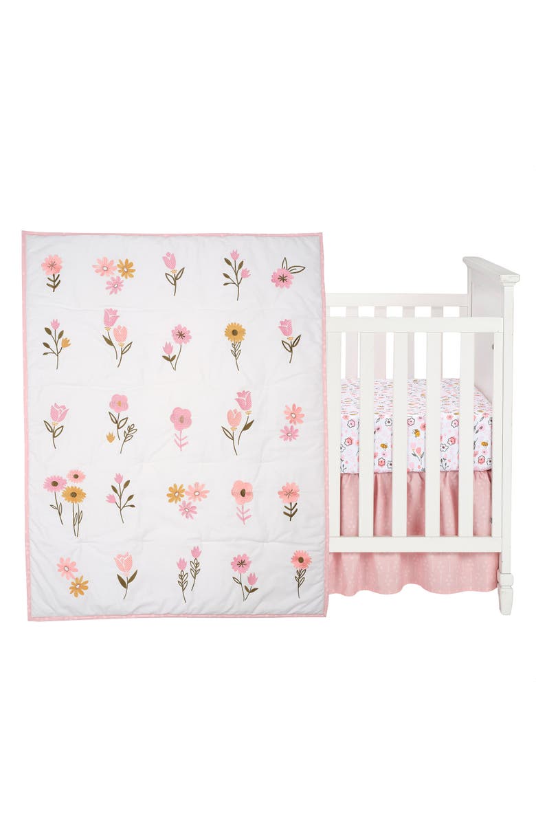 Lambs & Ivy Little Garden 3-Piece Embroidered Floral Baby Crib Bedding Set, Main, color, White