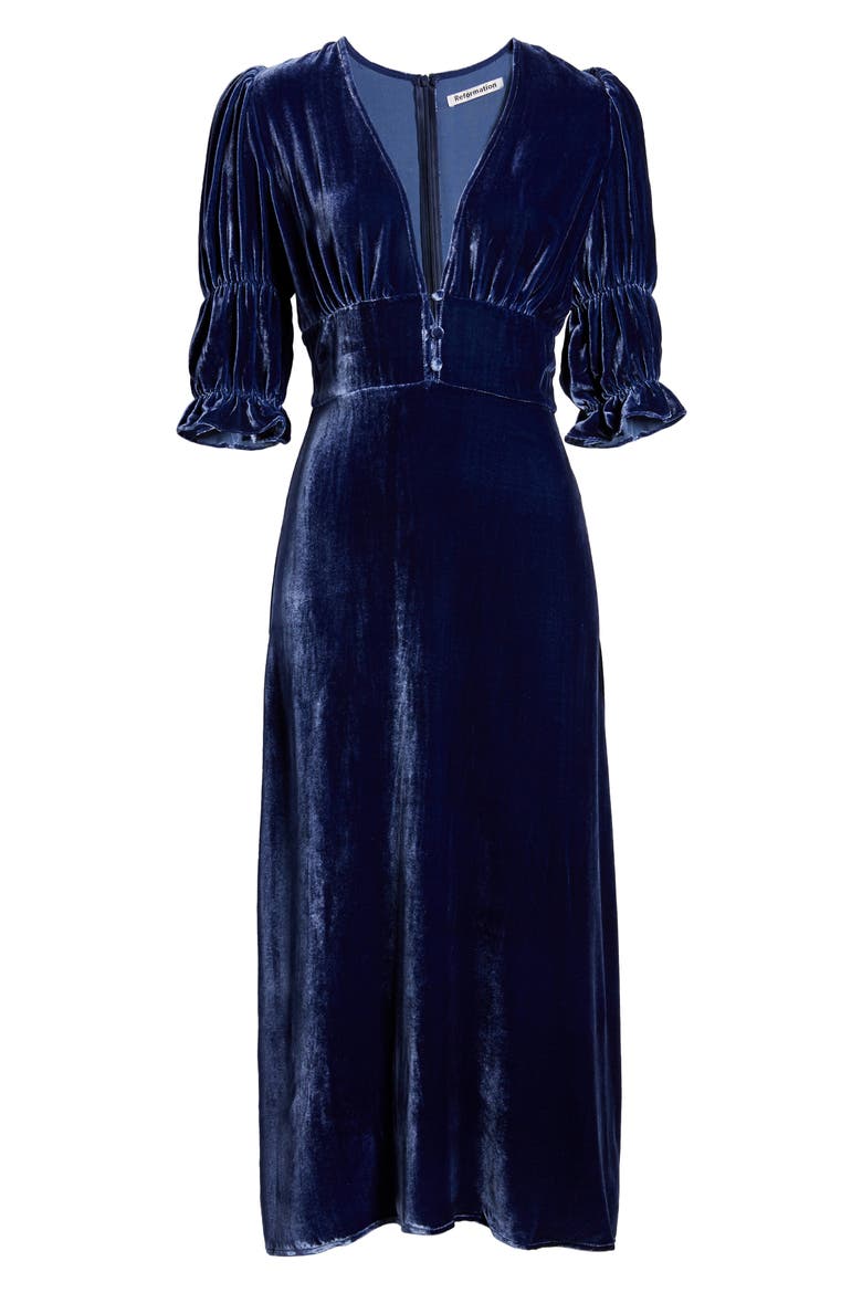 Maura Velvet Midi Dress, Alternate, color, DANUBE
