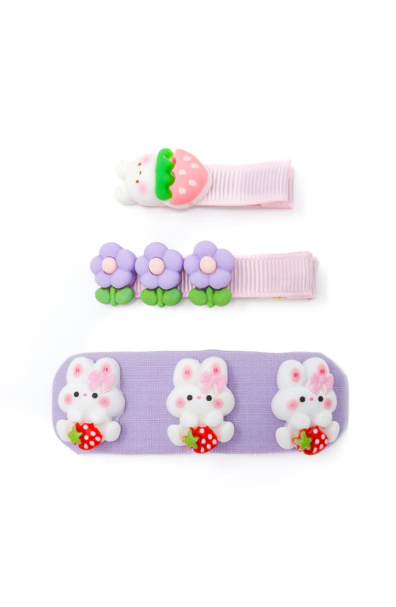 Puttisu 3pc Hair Clip Set - Bunny Garden Trio, Main, color, Lilac Bunny Bloom (Purple)