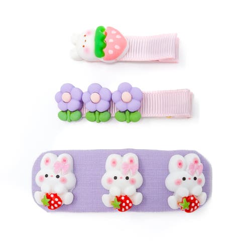 3pc Hair Clip Set - Bunny Garden Trio