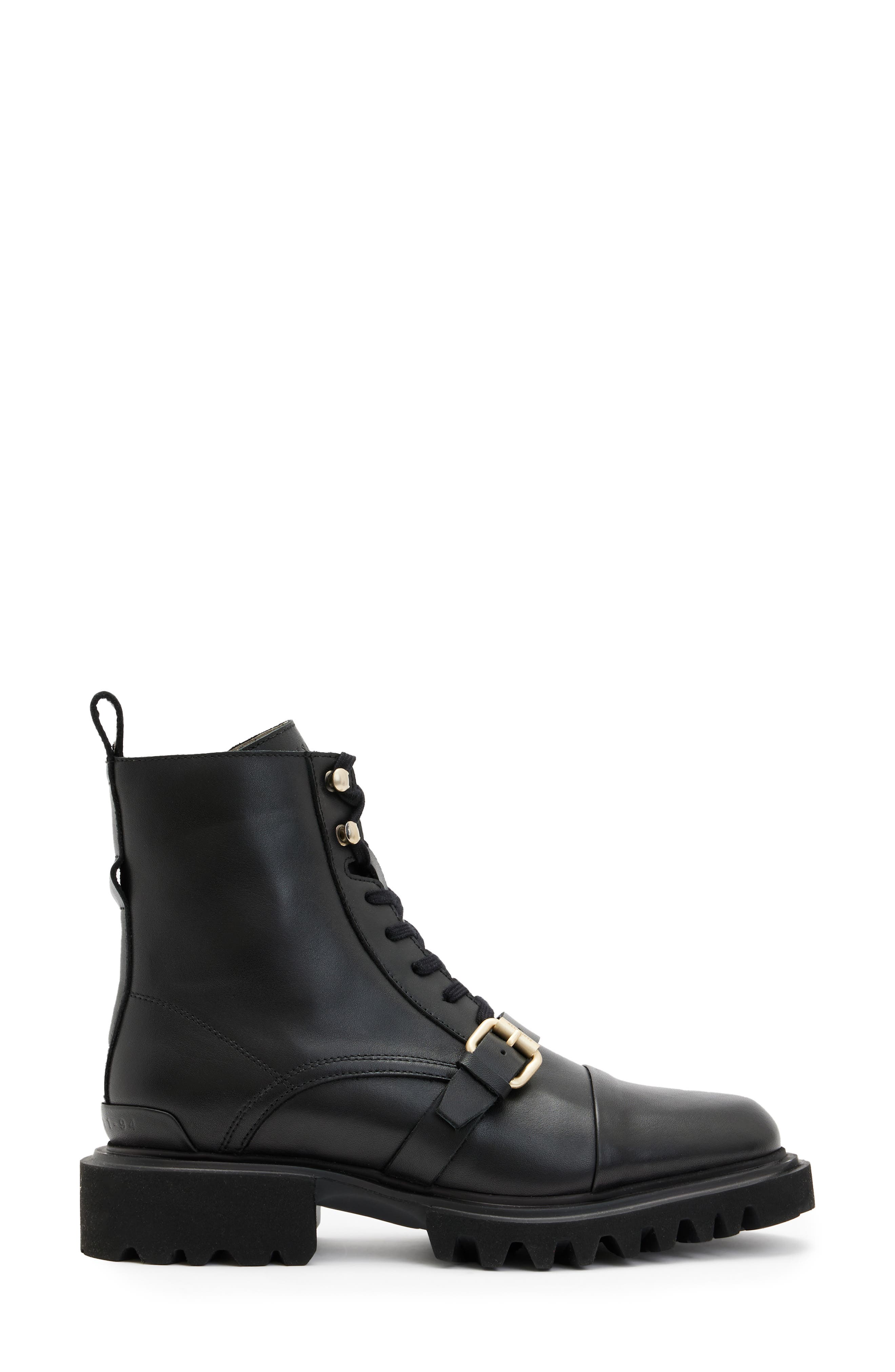 AllSaints Tori Lug Sole Combat Boot, Alternate, color, Black/ Warm Brass