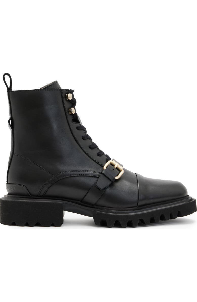 AllSaints Tori Lug Sole Combat Boot, Alternate, color, Black/ Warm Brass
