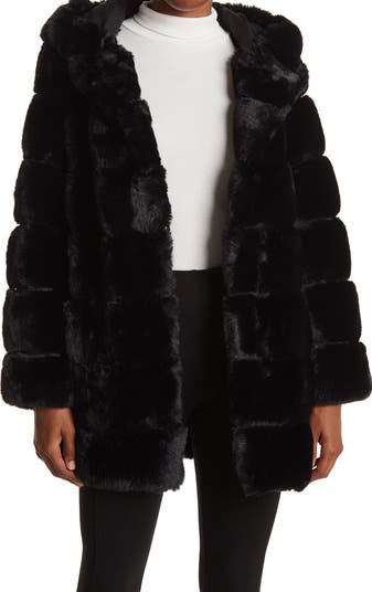 BCBGeneration BCBGMAXAZRIA Quilted Faux Fur Hooded Coat BCBGeneration BCBGMAXAZRIA Quilted Faux Fur Hooded Coat