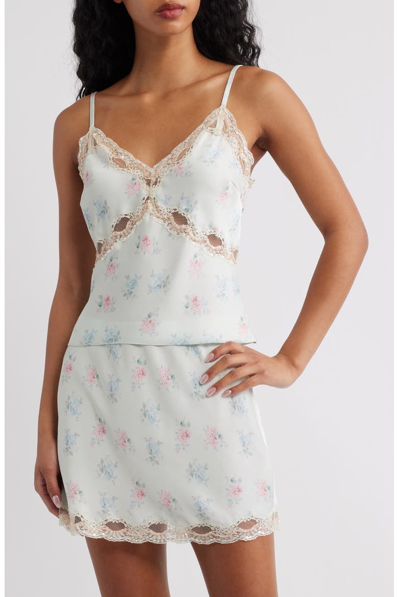 Lamora Lace Trim Satin Camisole, Main, color, EUCALYPTUS