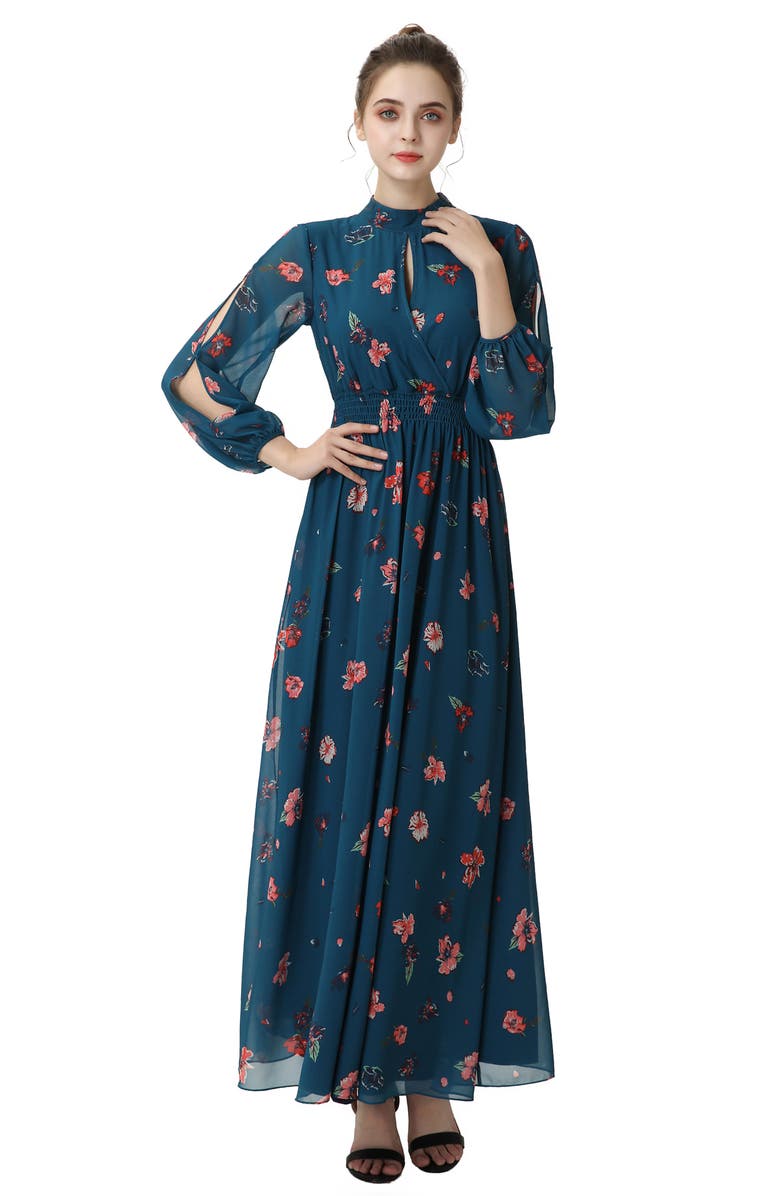 Kimi and Kai Floral Print Long Sleeve Maternity Maxi Dress, Alternate, color, 