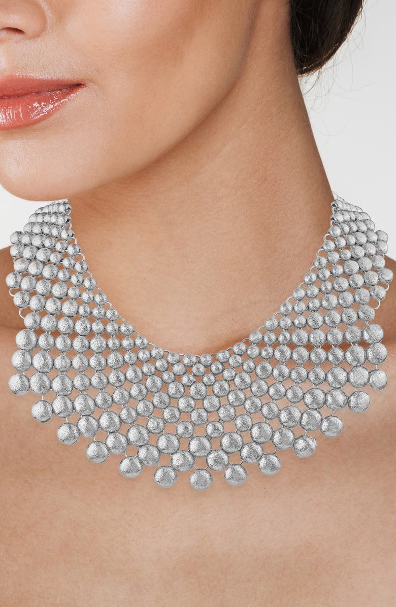JARDIN Glam Ball Bib Necklace, Alternate, color, Silver