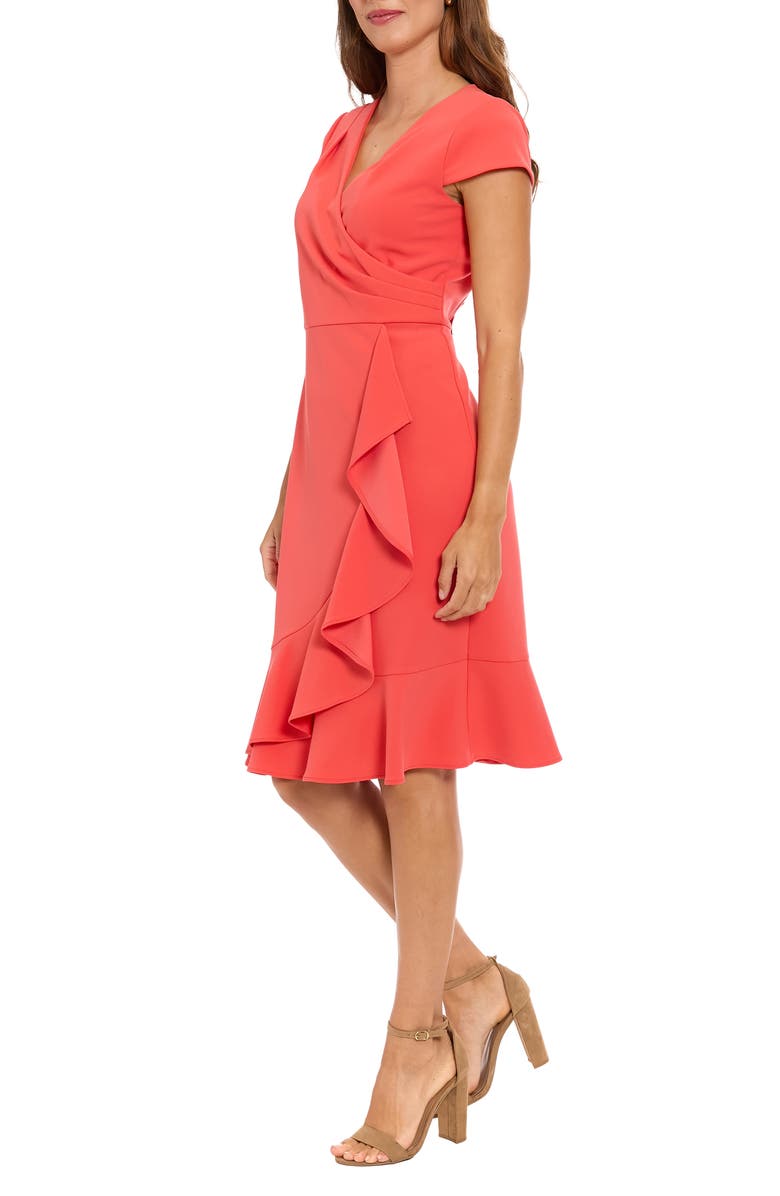 London Times Ruffle Faux Wrap Dress, Alternate, color, Cayenne