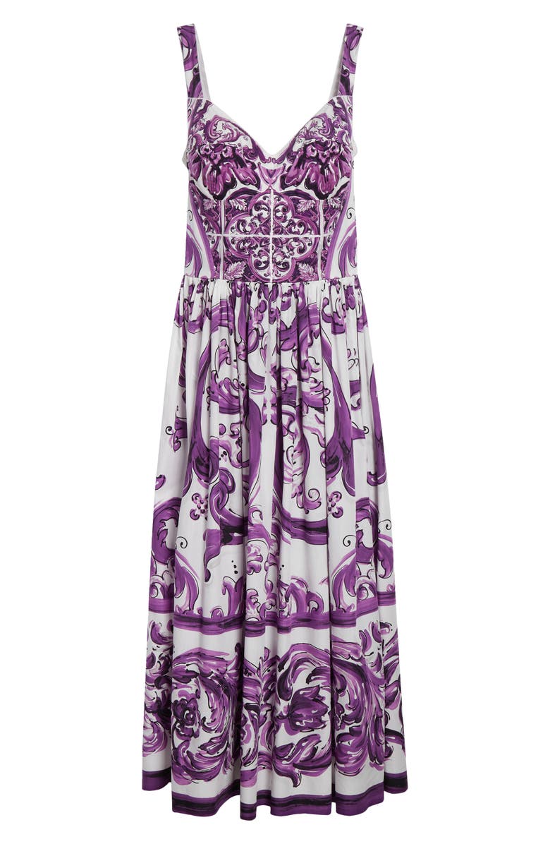 Dolce&Gabbana Majolica Print Poplin Midi Sundress, Main, color, Hp5dq Mix Maiolica L Viola