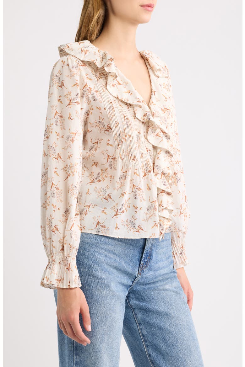Hardy Ruffled V-Neck Organic Cotton Top, Alternate, color, CREME WINDSWEPT MEADOW