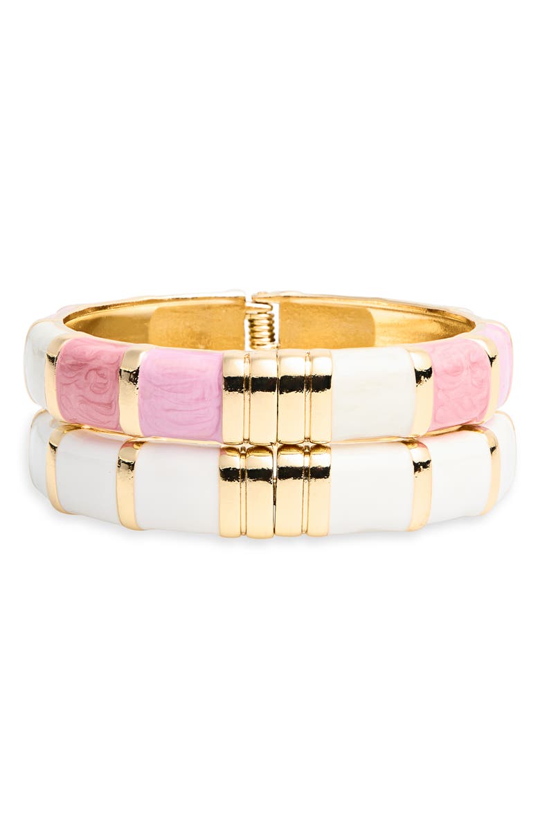NATASHA 2-Pack Enamel Hinge Bracelets, Main, color, Pink/ White