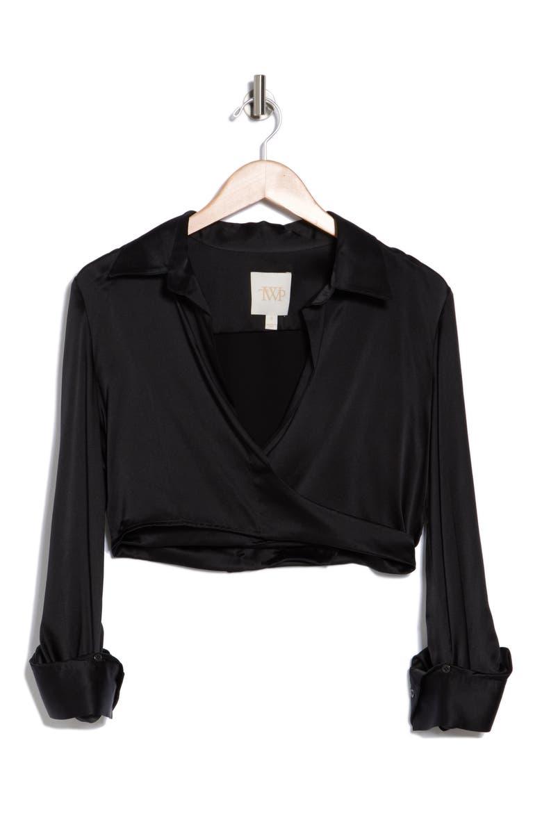 Ty Me Up Ty Me Down Surplice V-Neck Silk Top, Alternate, color, BLACK