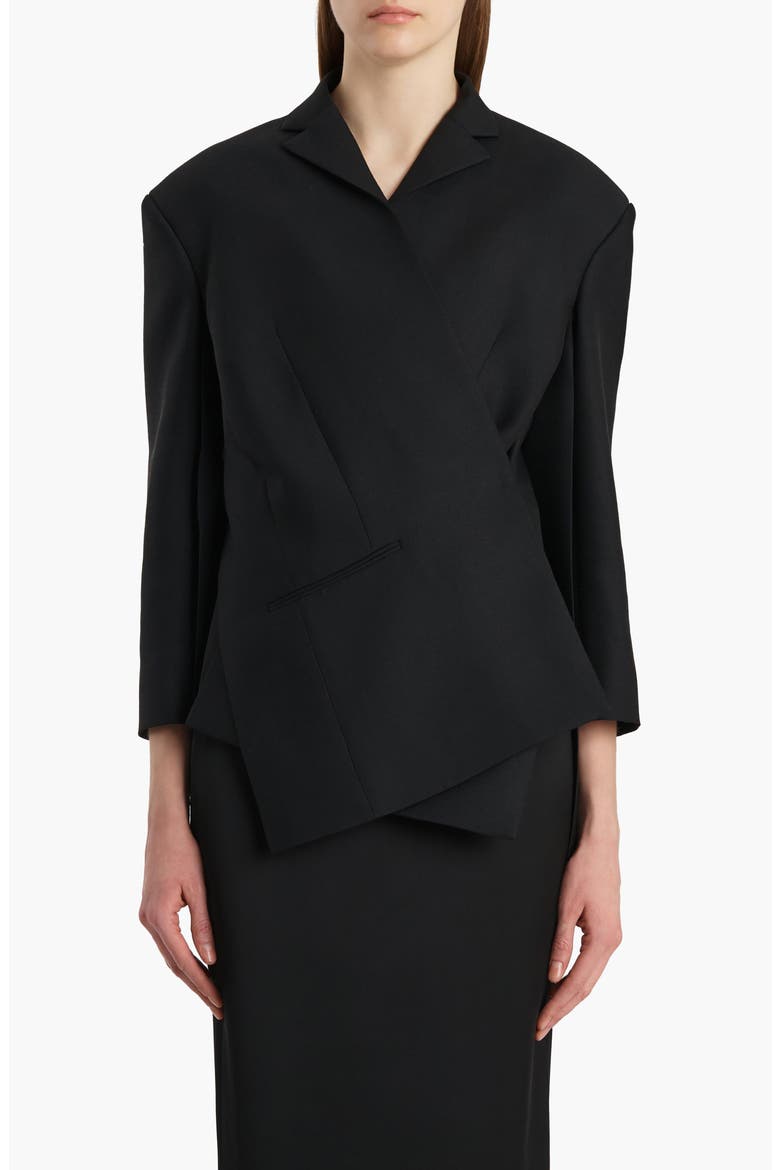 Palto Asymmetric Wool & Silk Cady Wrap Jacket, Main, color, BLACK