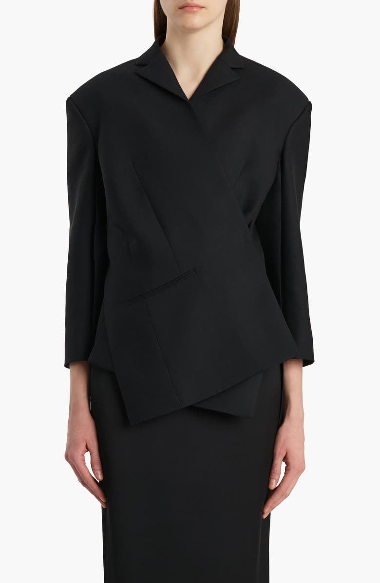 Khaite Palto Asymmetric Wool & Silk Cady Wrap Jacket, Main, color, Black