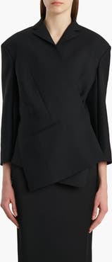 Khaite Palto Asymmetric Wool & Silk Cady Wrap Jacket