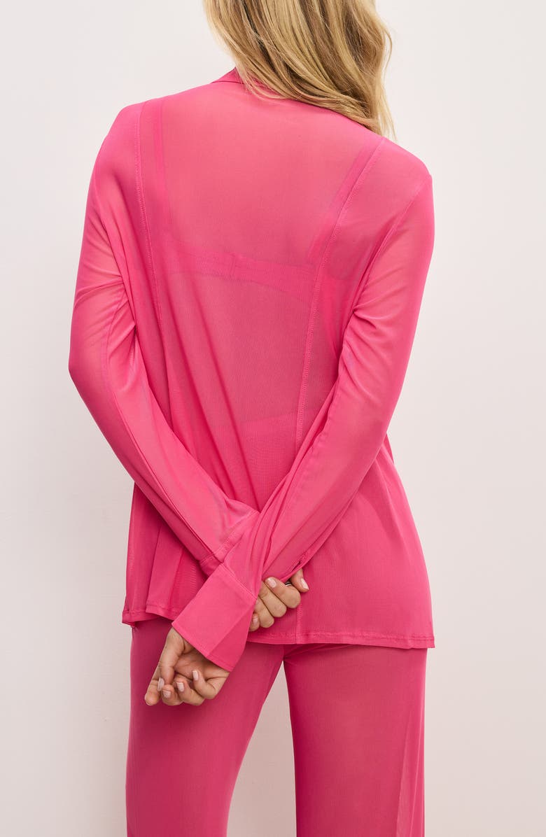Good American Sheer Mesh Button-Up Shirt, Alternate, color, Ballerina Pink004