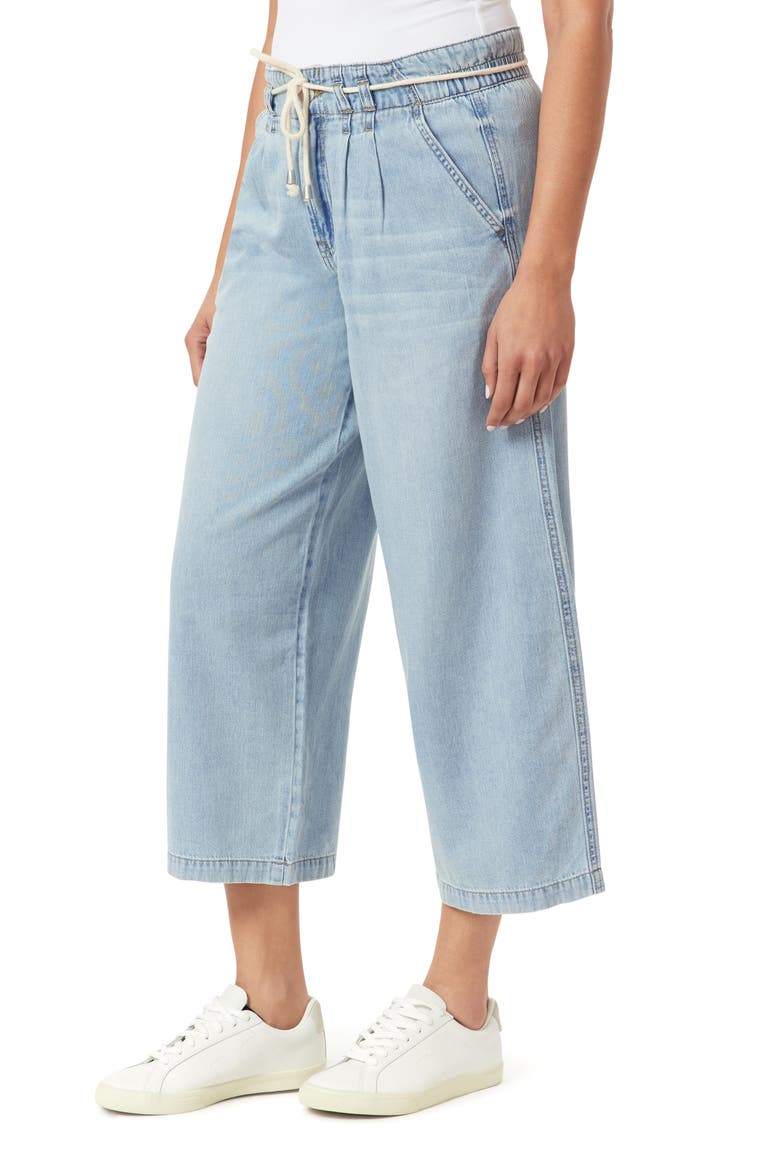 Pleat Front Crop Wide Leg Drawstring Jeans, Alternate, color, MELTON
