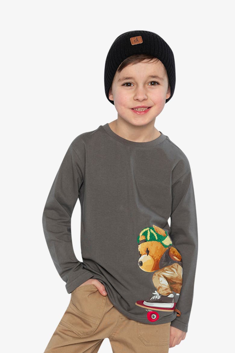 Organic Cotton Crew Neck Skate Bear Long Sleeve T-Shirt, Alternate, color, Dark Grey