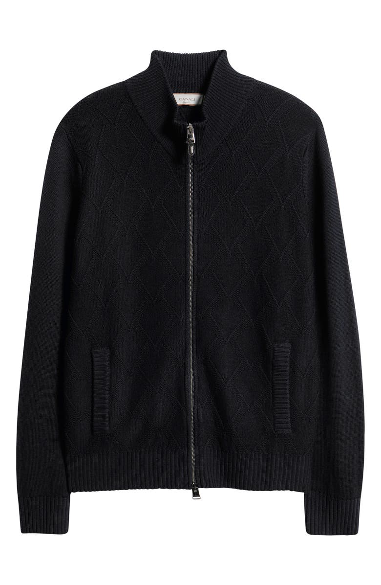 Canali Mock Neck Wool Zip Cardigan, Alternate, color, Navy