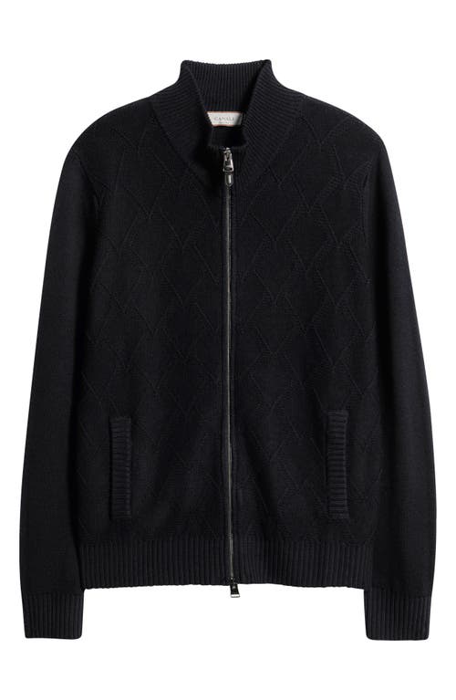 Canali Mock Neck Wool Zip Cardigan In Blue