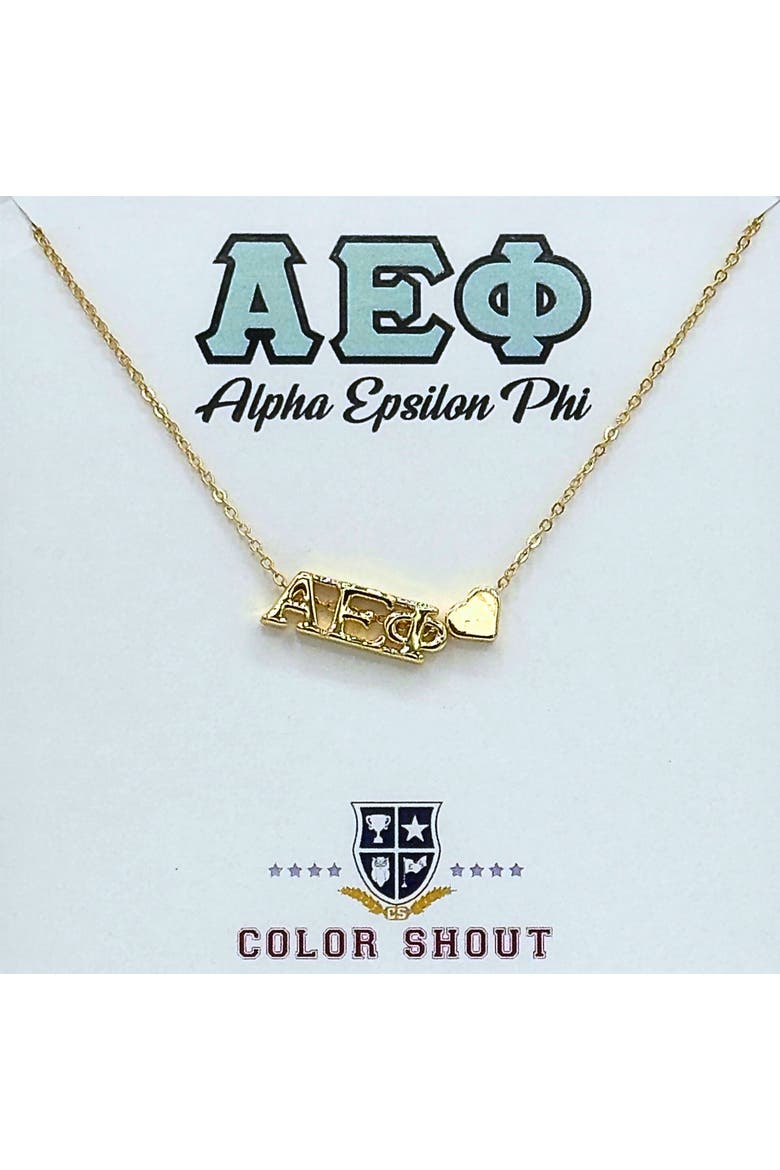 Alpha Epsilon Phi Sorority Gold Heart Necklace, Main, color, Yellow Gold