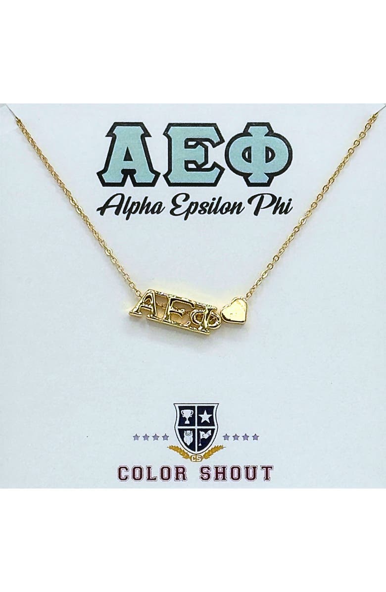 Color Shout Alpha Epsilon Phi Sorority Gold Heart Necklace, Main, color, Yellow Gold