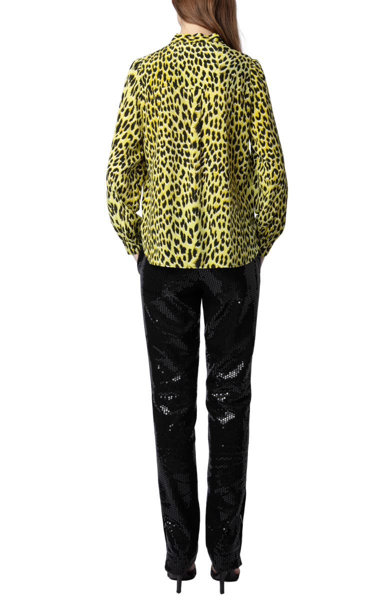 Zadig & Voltaire Taos Leopard Spot Tie Neck Silk Blouse, Alternate, color, Jonquil