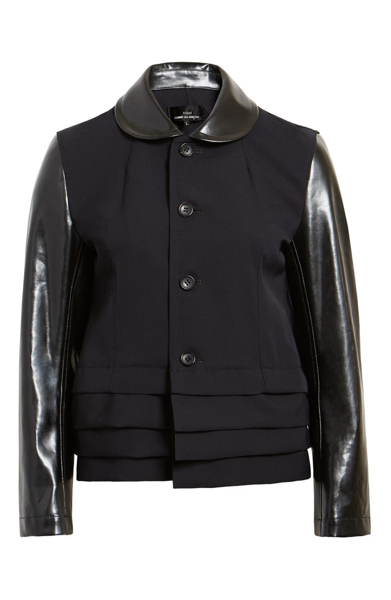 Tao Comme des Garçons Tricot Comme des Garçons Laminated Contrast Ruffle Hem Crop Wool Jacket, Main, color,