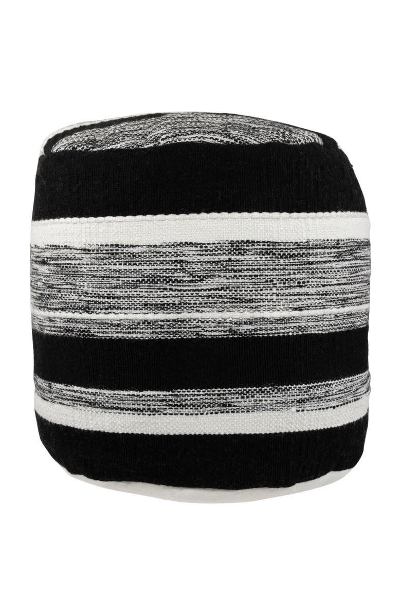 Northlight 18" Black and White Striped Outdoor Woven Pouf Ottoman, Main, color,