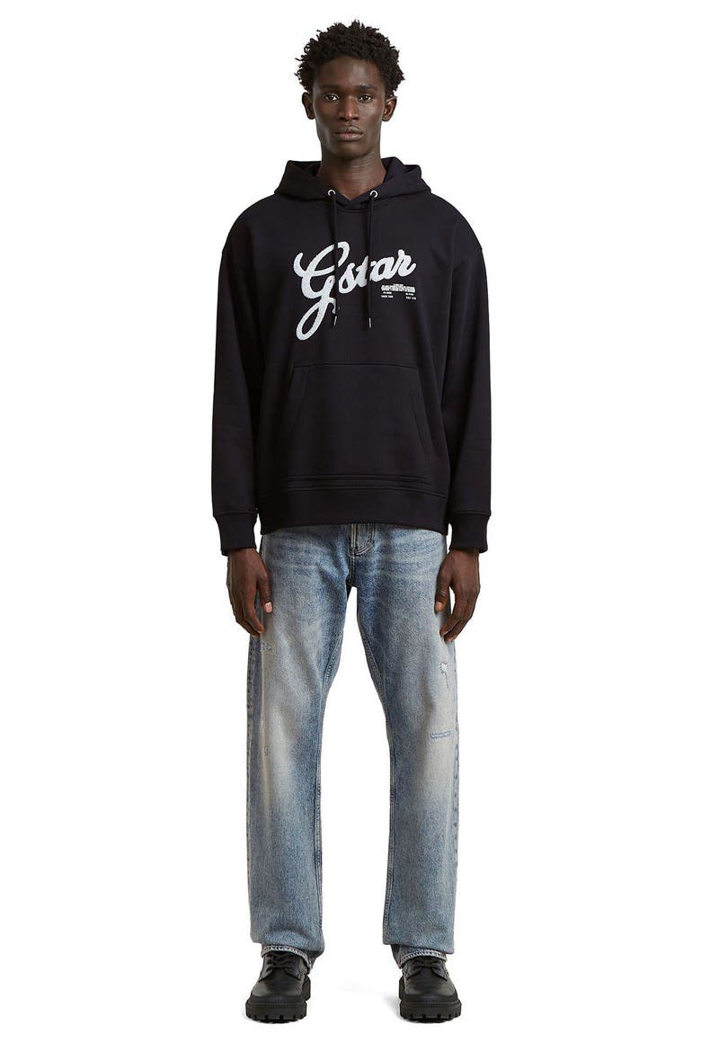 Chenille Relaxed Hoodie, Alternate, color, DARK BLACK