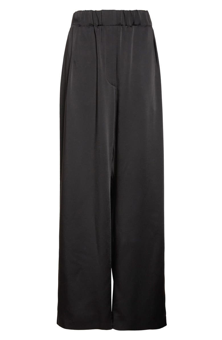 Jil Sander Pleated Satin Wide Leg Pants, Main, color, Black