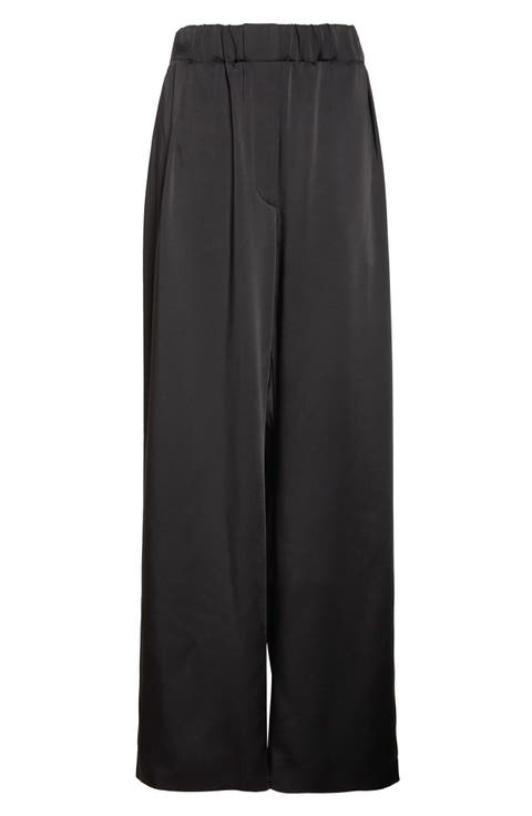 Pleated Satin Wide Leg Pants