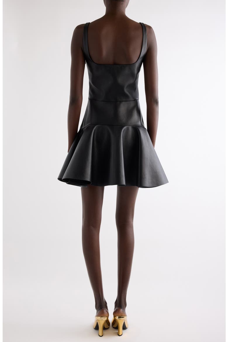 Fluted Leather Fit & Flare Minidress, Alternate, color, BLACK