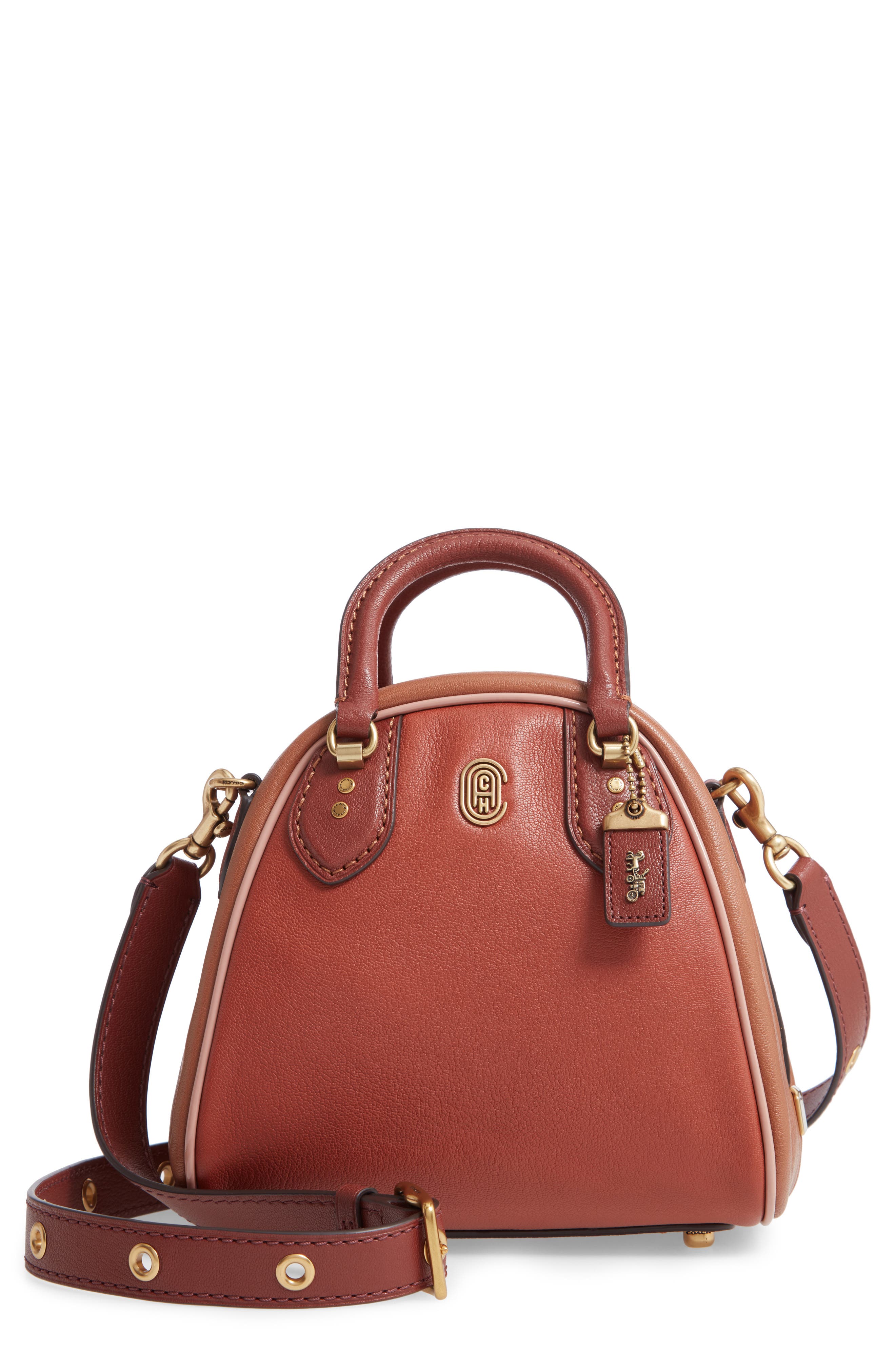 COACH Marleigh 20 Colorblock Goatskin Leather Satchel, Main, color, 