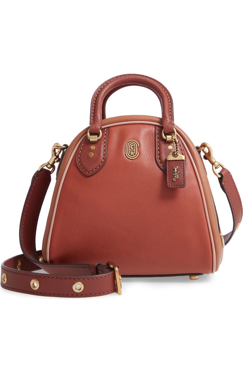 COACH Marleigh 20 Colorblock Goatskin Leather Satchel, Main, color,