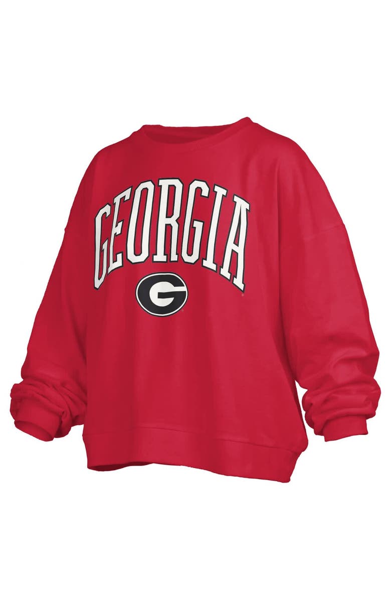 PRESSBOX Women's Pressbox Red Georgia Bulldogs Janise Arch Over Logo Waist Length Oversized Pullover Sweatshirt, Alternate, color, Red