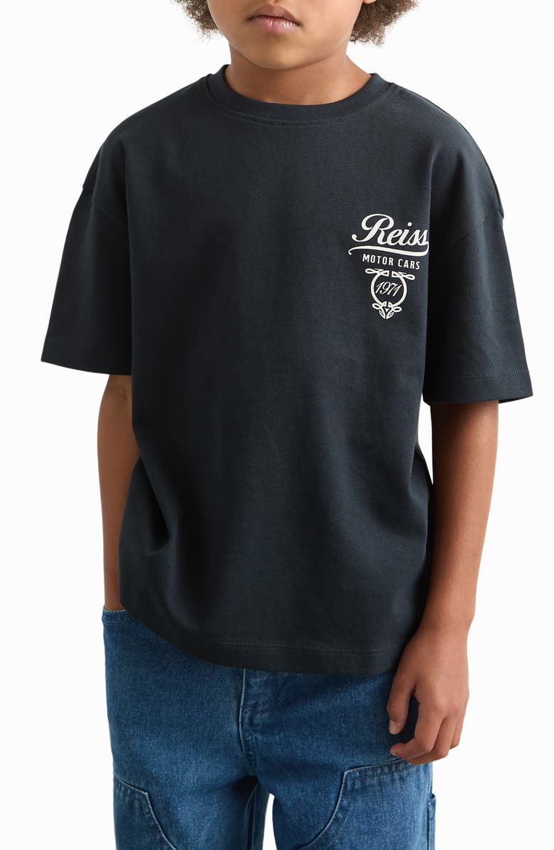 Reiss Kids' Russell Cotton Graphic T-Shirt, Alternate, color, Washed Blue/ White