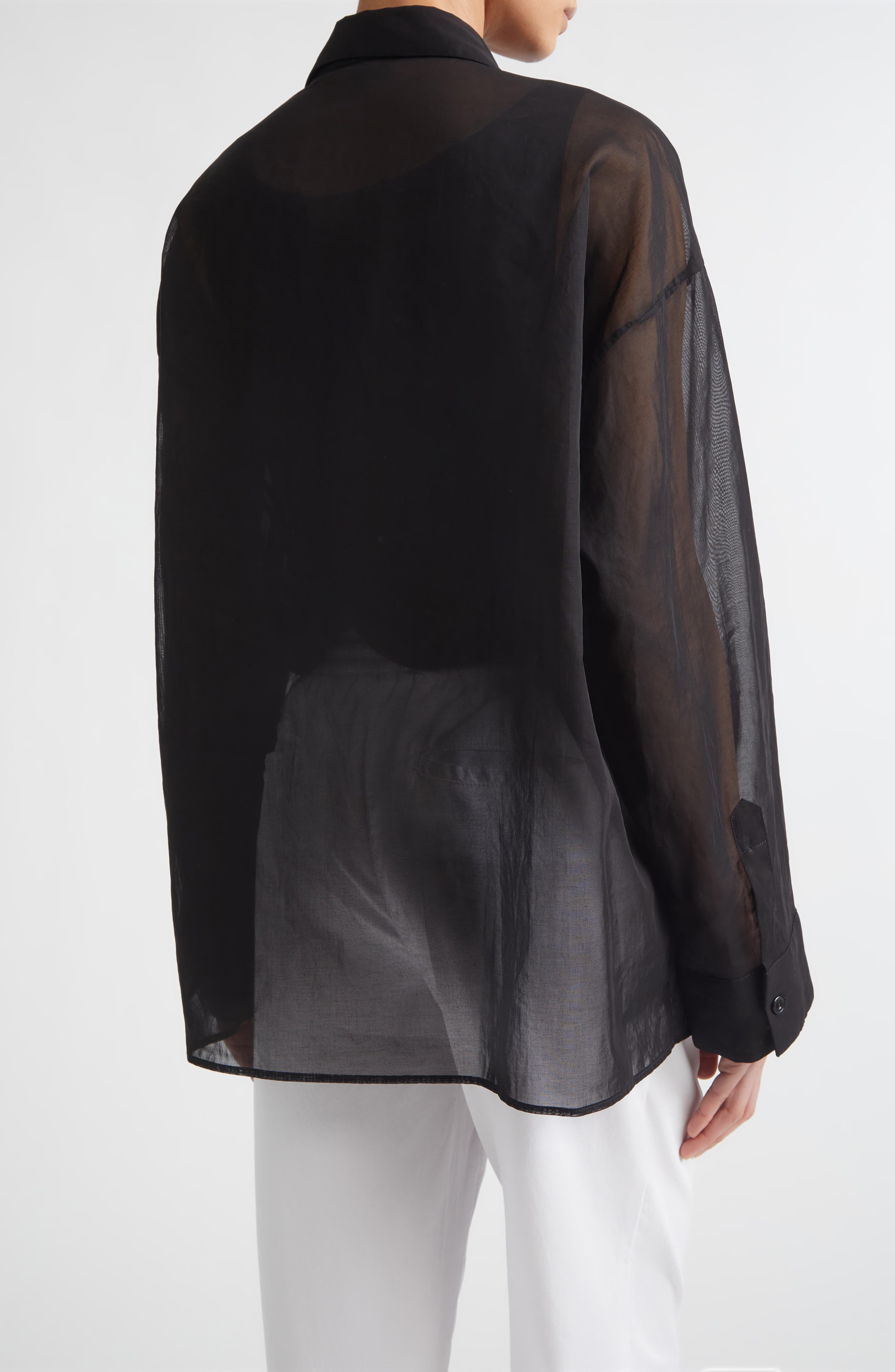 Sequin Embroidered Cotton Gauze Button-Up Shirt - image 2