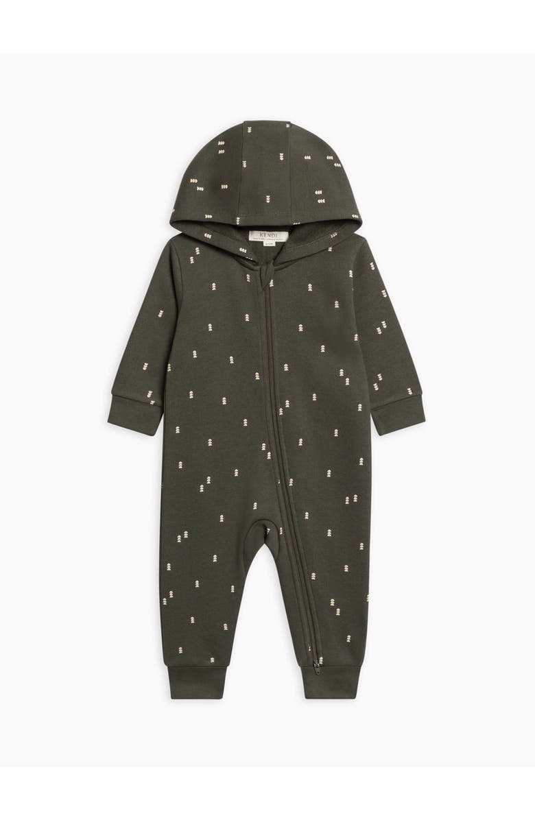 Kendi Greer Fleece Hooded Zipper Romper, Main, color, Bent / Pine