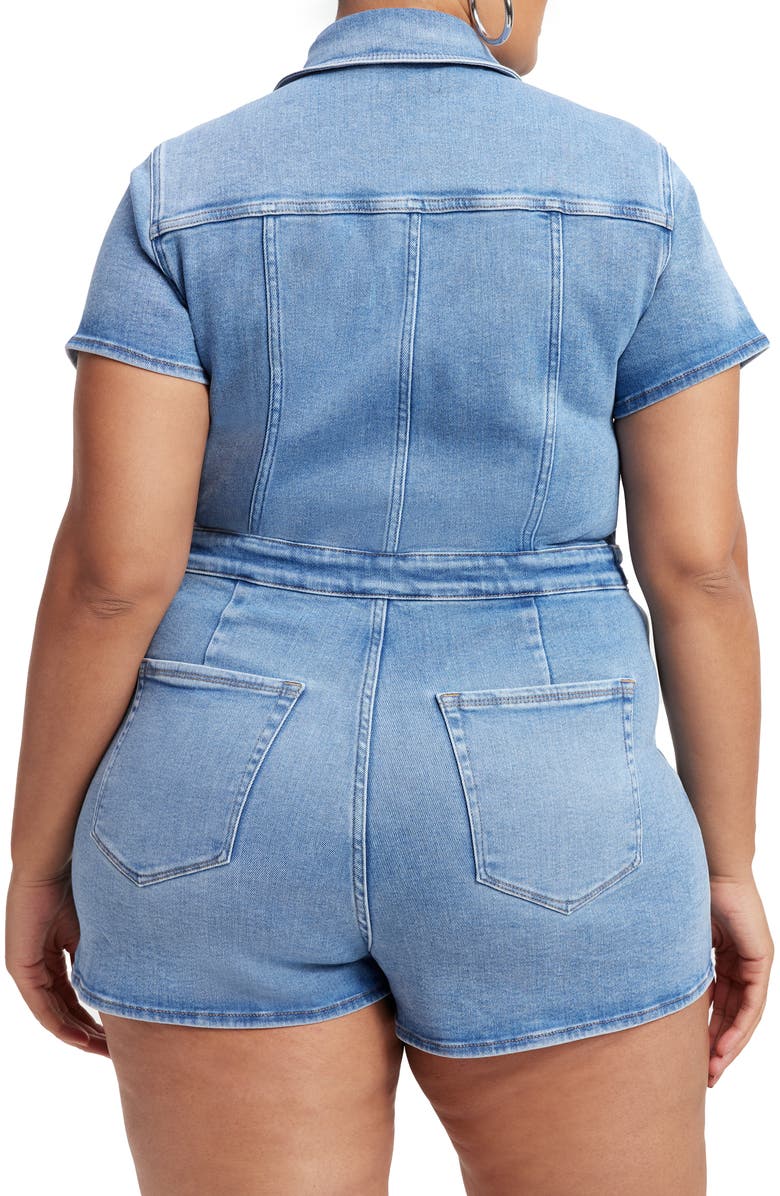 Good American Fit for Success Denim Utility Romper, Alternate, color, Blue274