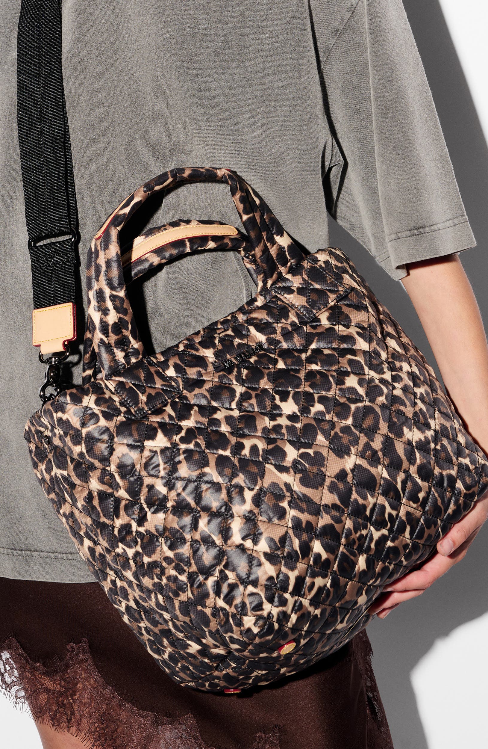 MZ Wallace Small Metro Deluxe Quilted Nylon Tote, Alternate, color, Leopard