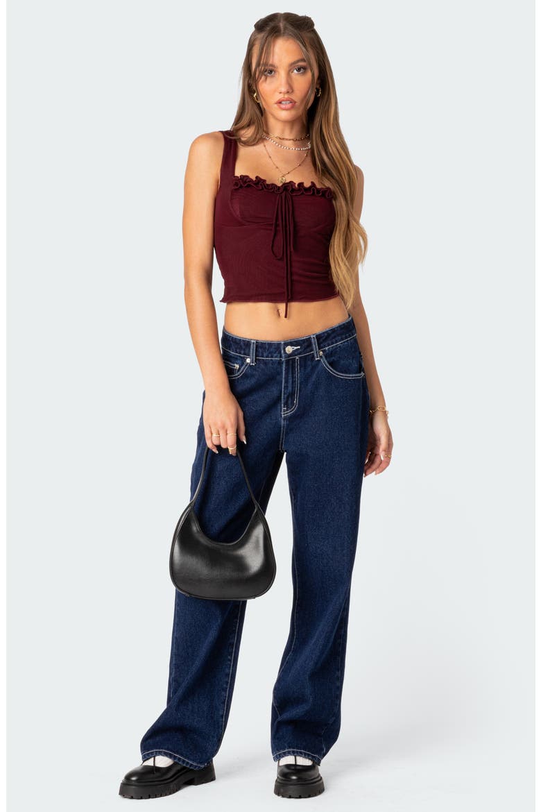 Aurelia Ruffle Trim Crop Corset Top, Alternate, color, BURGUNDY