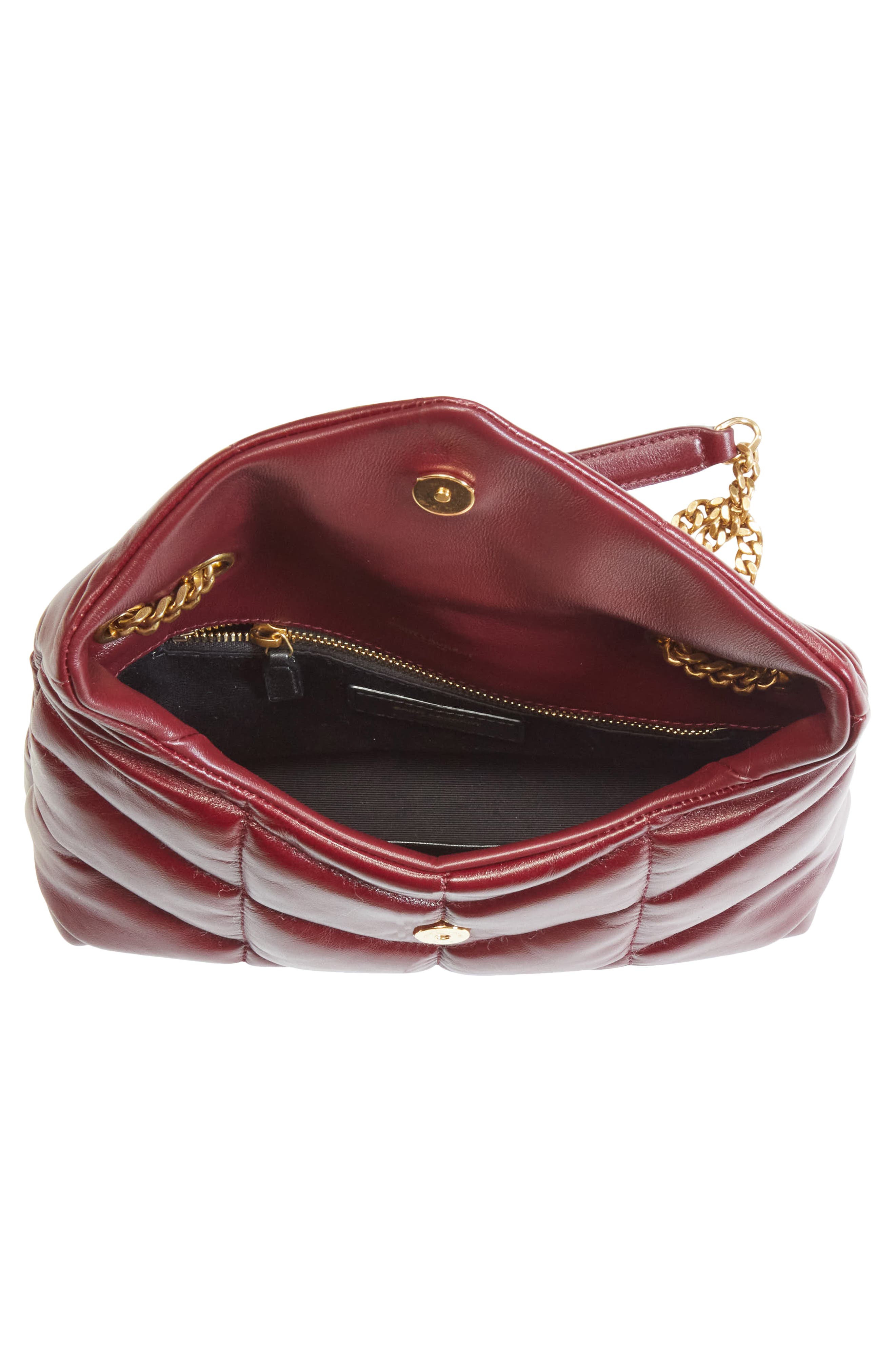 Saint Laurent Toy Loulou Quilted Puffer Leather Shoulder Bag, Alternate, color, Dark Ruby