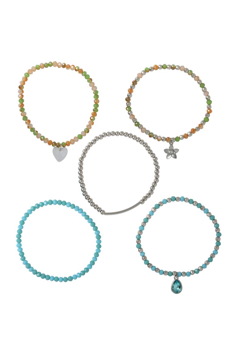 Stackable Beaded Bracelets for Women 5-Piece Set with Charms, Main, color, Gold-Tone