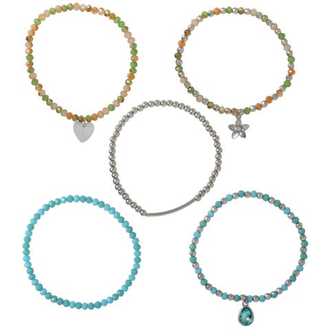 Stackable Beaded Bracelets for Women 5-Piece Set with Charms