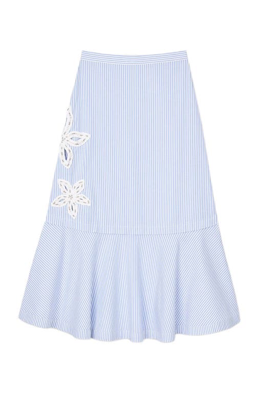 Sandro Cotton-blend Stripe Midi Skirt In Sky Blue