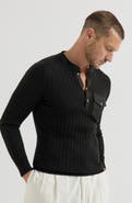 Brunello Cucinelli Cashmere and silk ribbed sweater with Henley collar and chest pocket