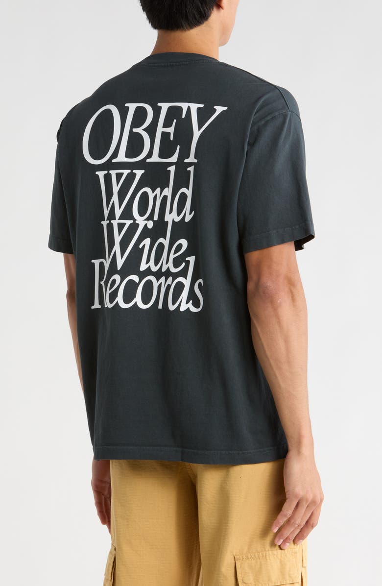 Obey Worldwide Records Graphic T-Shirt, Alternate, color, Pigment True Vintage Black