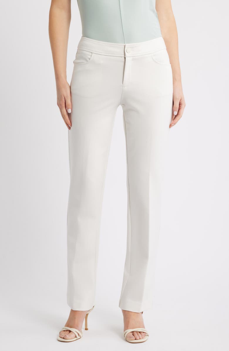 Anne Klein Flat Front Straight Leg Pants, Main, color, White Dove