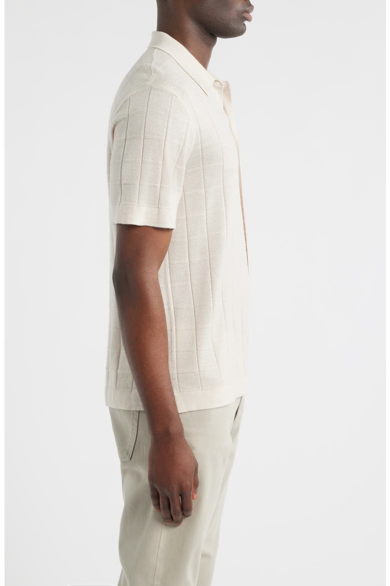 Textured Merino Wool & Silk Short Sleeve Button-Up Sweater, Alternate, color, BEIGE PUMICE